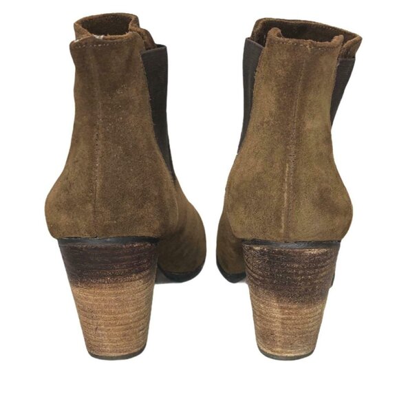 Vince Camuto Ankle Boots Womens 7.5 B Brown Leather Suede VP Hessa Chunky Heel P - Picture 4 of 12
